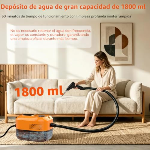 Household Cleaning Steamer, Portable Steam Cleaner 6 Levels Reg, Heating 15s, 3.5 Bar Powerful Household Cleaning Steam, 1800 ml Reservoir, 17 Multifunctional Accessories, Suitable for Kitchen and Car