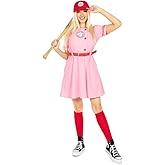 Tipsy Elves Halloween Women’s Baseball Player Costume Dress - Adult Halloween Sports Outfit for Women - Belt Hat and Socks (Baseball Player (Pink), M)