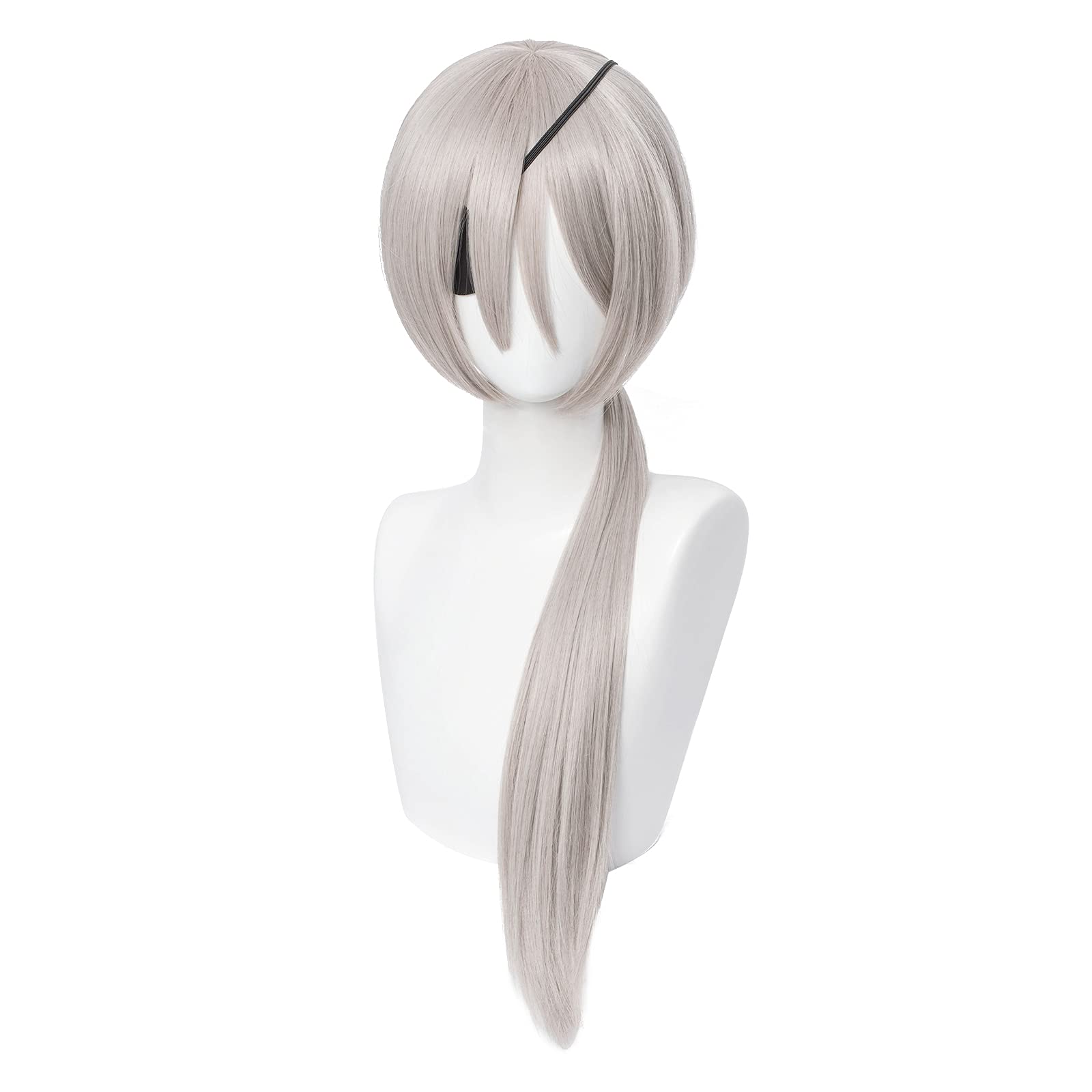 Flaxen Silver Long Ponytail Cosplay Wig Heat Resistan Synthetic Fiber Hairs for Uniex Adult Women Men Cos Halloween Christmas Anime Party — image 1