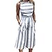 FANCYINN Women’s Striped Rompers Sleeveless Wide Leg Pants Zipper Jumpsuit Playsuit with Pockets Blue S