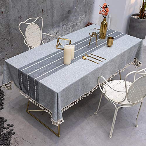 Deep Dream Tablecloth, Embroidered Table Cloth Cotton Linen Wrinkle Free Anti-Fading Tablecloths Washable Dust-Proof Table Cover for Kitchen Dinning Party Christmas, 55 x 70 Inch - New Gray