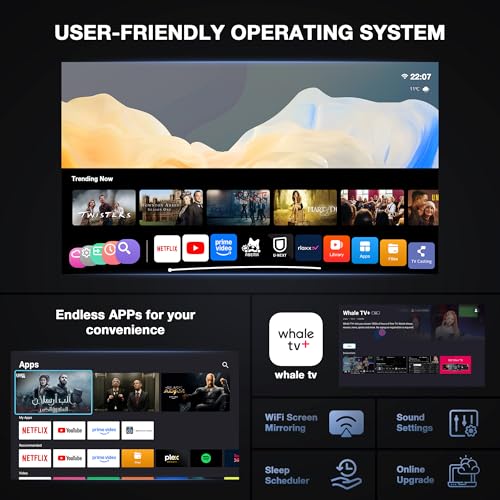 【Officially-Licensed APP & Native 1080P】 Thinnest 1.81" Smart Mini Projector with WiFi and Bluetooth, Auto Focus & Keystone Portable Outdoor Projector, VOPLLS 4K Support Home Movie Projector