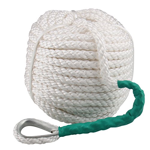 Bang4buck 3/4"x150' Anchor Rope, Nylon Docking Dockline Boat/ Sailboat/ Mooring/ Pull/ Docking Lines With Thimble- 12592LB Breaking Stra (1)
