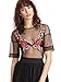 MakeMeChic Women's Rose Embroidered Applique Sheer Mesh Blouse Top Black XS