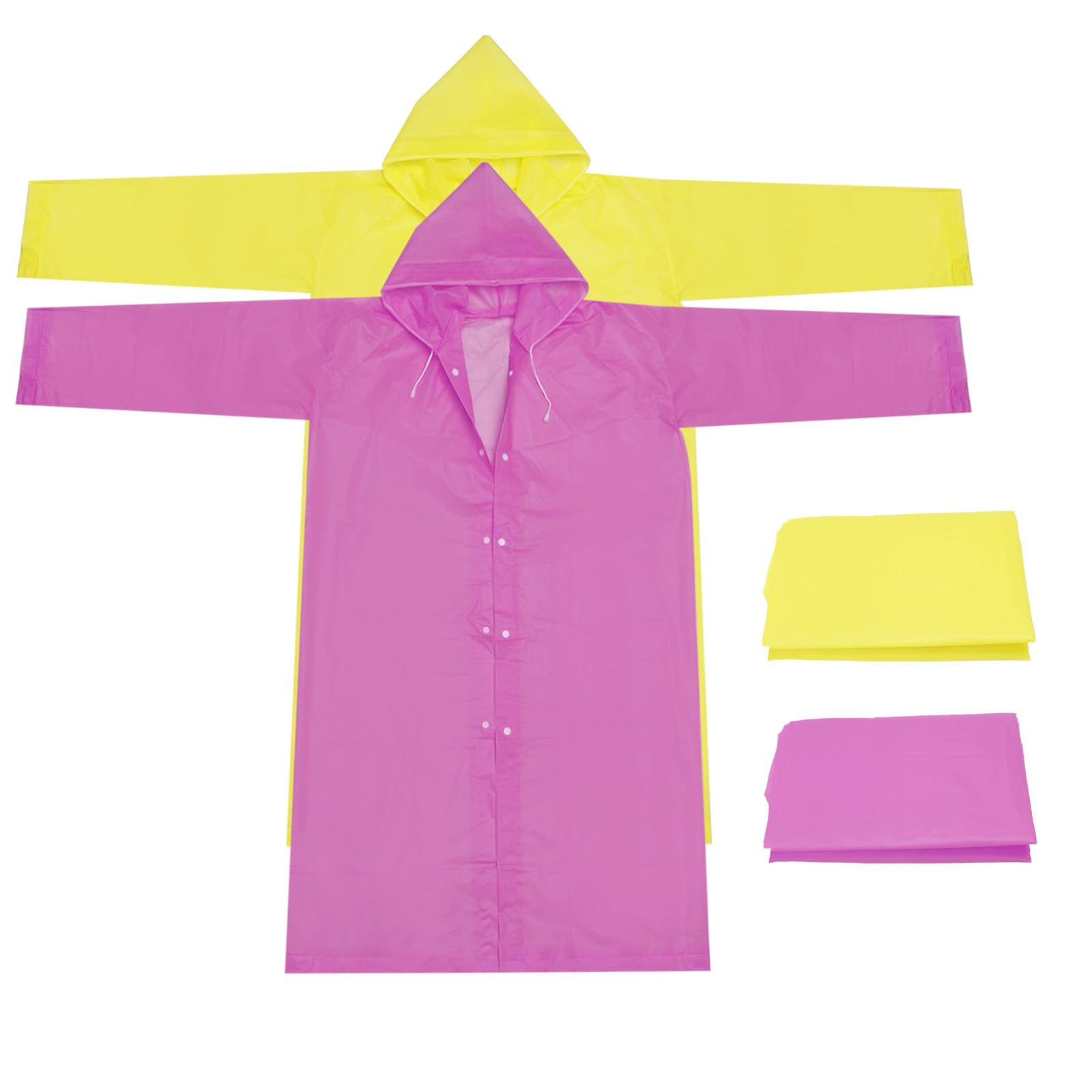 PATIKIL Rain Ponchos for Adults, 2 Pack Lightweight Reusable EVA Impermeable Rain Coat Waterproof Rain Jacket for Men and Women, Yellow, Pink