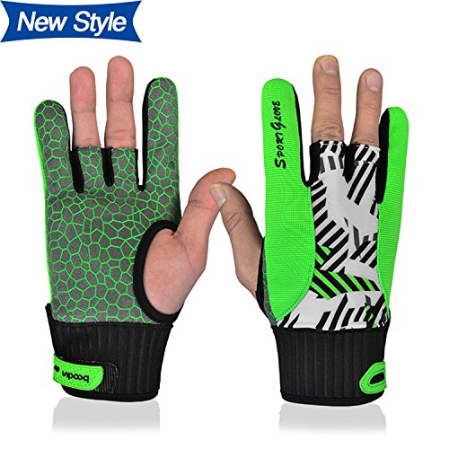 Jelinda New Style Bowling Gloves Professional Silicone Anti-skid Wrist Support Left and Right Hand Bowling Gloves for Men and Women(1 Pair) (Green-L)