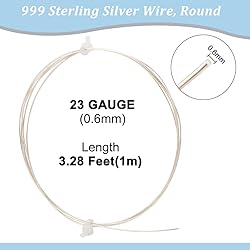 BENECREAT Sterling Silver Wire, 23 Gauge, 3.28 Feet