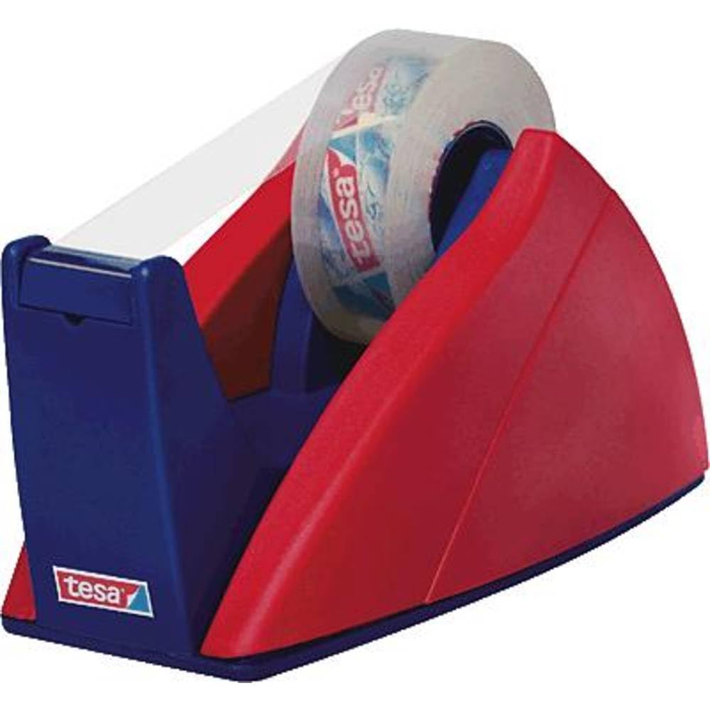 tesa UK Easy Cut Desk Dispenser Professional - Refillable Tape Dispenser for Adhesive Tape Rolls Size 33 m x 19 mm - Nonslip in Red/Blue, (57421-00000-03)