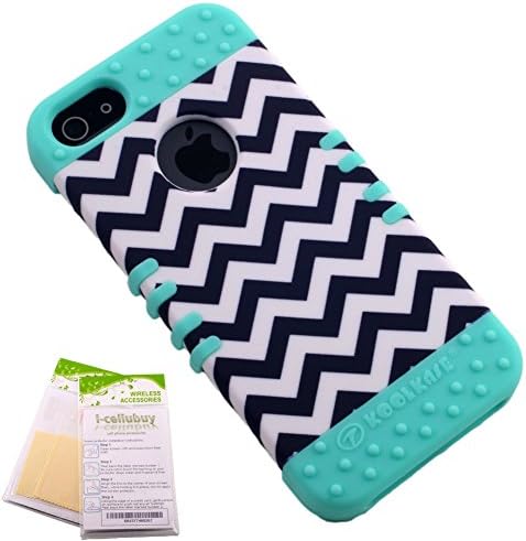 Chevron Stripes Pattern Snap-on on Fluorescent Light Teal Skin KoolKase Rocker 2 in 1 Hybrid Impact Case Cover For Apple iPhone 5s, 5 With 2 Screen Protector Films New in Retail Package
