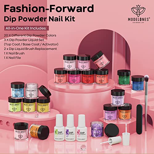 Modelones Dip Powder Nail Kit Starter, 20 Colors Holiday Pink Red Green