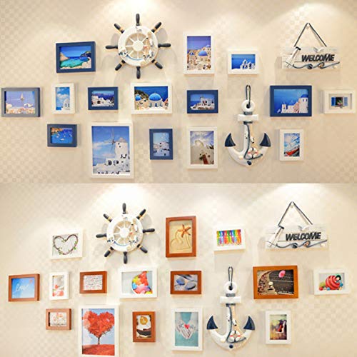 Nautical Mediterranean Handcrafted Ship Anchor Pirate Decor- Ships Wheel for Home,and Wall Hanging Decorative Boat Accessory for Bedroom/Bathroom/Guest Room(Blue and White,8.7” X 12.6”)