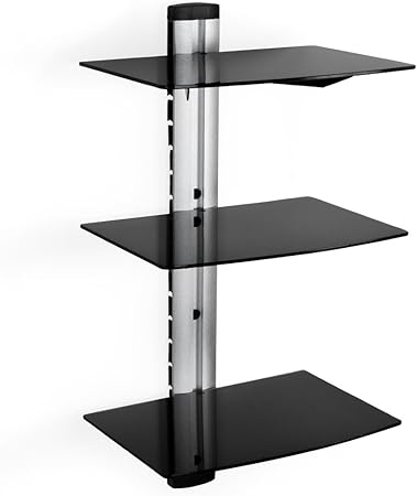 Tectake Premium Wall Mounted Double Glass Shelf Units Rack For Receiver Dvd Ps4 Sky X Box Blue Ray Players Different Models 3 Shelves Black Silver 400349 Amazon Co Uk Tv