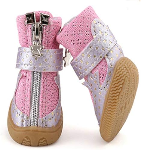 Jim Hugh 4Pcs/Lot Pet Dog Shoes Summer Breathable Non-Slip Star Pattern for Small Medium Dogs Sneaker