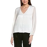 Vince Camuto Womens V-Neck Chiffon Sleeve Blouse W/Rhinestone Trim