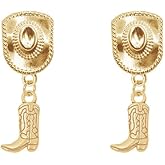 Western Cowgirl Boot Hat Dangle Drop Earrings for Women Vintage Cowboy Statement Dangling Studs Country Concert Outfit Concho Theme Party Fashion Jewelry
