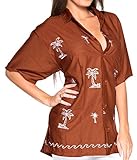 La Leela Women Hawaiian Shirt Embroidered Blouses Casual Workwear Boyfriend Dress Top