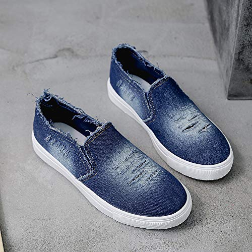 Londony ♪✿ Women's Fashion Distressed Denim Casual Comfortable Shoes Slip on Sneakers - Thumbnail 2
