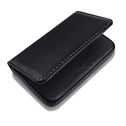 MaxGear PU Leather Business Card Holder Case with Magnetic Shut Black - Thumbnail 5