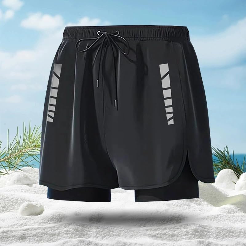 Photo 1 of Men's 2-in-1 Double Layer Stretch Shorts with Pockets for Gym, Running & Swimming