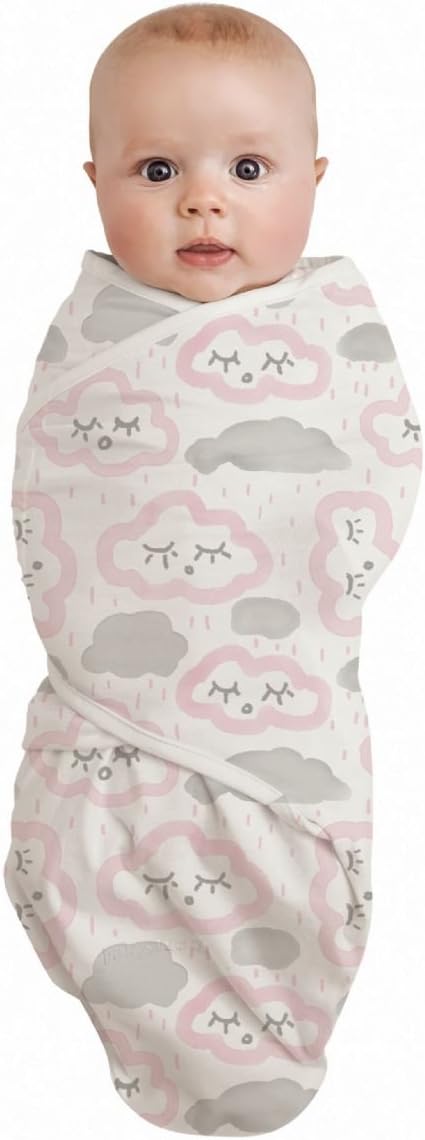 Baby Studio Lg Cotton Swaddle Wrap Clouds, Pink