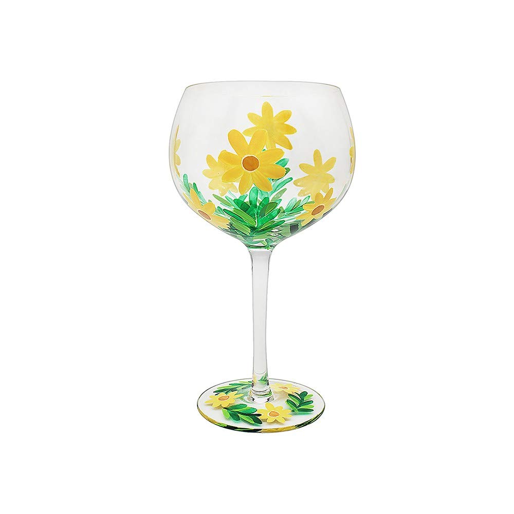 The Leonardo Collection Hand Painted Daisy Flower Gin Glass by Lynsey Johnstone with Gift Box, Multicoloured, JNS_475166