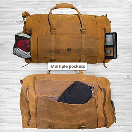Flatiron 22 Inch Handmade Genuine Buffalo Leather Duffel Weekender Overnight Travel Bag with Shoe Compartment for Men and Women Crazy Horse Distressed Vintage Brown Carry-On 6 Flatiron 22 Inch Handmade Genuine Buffalo Leather Duffel Weekender Overnight Travel Bag with Shoe Compartment for Men and Women Crazy Horse Distressed Vintage Brown Carry-On