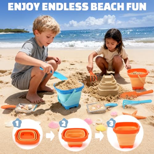 Dreamon Sand Toy Sandpit Toy Children 3 4 5 Years Beach Toy Children with Foldable Bucket Sand Strainer Shovel Rake Beach Toy