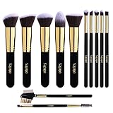 Premium Makeup Brush Set, 12pcs Cosmetic Brushes for Foundation Blending Blush Eyebrow Concealer Eye Shadow, Metal Eyelash Comb Included, Cruelty Free Synthetic Fiber Bristles Golden Black