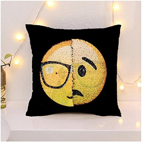 Emoji Mermaid Sequin Pillowcases - Funny Cushion Cover Changeable Face Pillowcases Decorative Pillowcase for Sofa Home Decor 16 X 16"