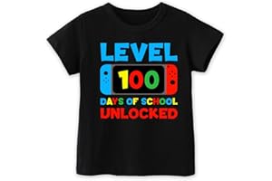 Juneightee Happy Toddler Boys Girls 100 Days of School Shirt for Kids, Prints Books, Pencils, Letters, Football, 4-7 T