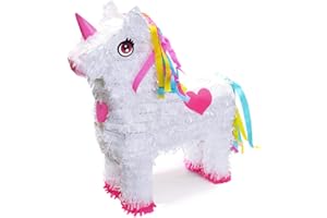 Sesyomr Unicorn Pinata for Unicorn Party Favor, Multi Color Hair & Tail, Pink Hearts (13 x 4 x 16 inches)