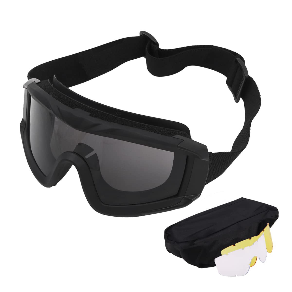 Tiardey Airsoft Goggles Outdoor Sports shooting glasses UV Protection Anti Fog with 3 Pairs of Replacement Lenses for Paintball Riding Shooting Hunting Cycling-Black
