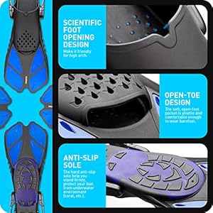 CAPAS Schwimmflossen, Schnorchelflossen mit Reisegröße, kurze Flossen zum Schnorcheln, Tauchen, verstellbare Flossen mit offener Ferse, für Männer, Frauen, Jugendliche 3 Schnorchelmasken Verstellbares Design mit offener Ferse, gut zum Teilen – das offene Fersen-Design bedeutet, dass jede Flosse eine größere Auswahl an Größen aufnehmen kann, sodass Familienmitglieder oder Freunde die Ausrüstung leichter teilen können.
Bequem zu tragen, unterstützt verschiedene Arten zum Anziehen: Sorgfältig ausgewähltes hochwertiges Material, weiche Fußtasche, flexibel genug für Barfuß, kann aber auch mit Flossensocken oder Tauchschuhen getragen werden, die helfen, die Füße eines Tauchers vor Kälte und Blasen zu schützen.
Hinweis: Bitte kaufen Sie eine Größe größer, wenn Sie mit Tauchschuhen zusammen tragen