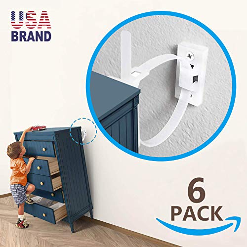 6 Sets Furniture Straps Baby Proofing Wall Anchors, Anti Tip Furniture Kit Wall Straps Anchor Furniture to Wall Keeping Baby Pet Safety from Falling Furniture, Adjustable Nylon Earthquake Straps - Thumbnail 7
