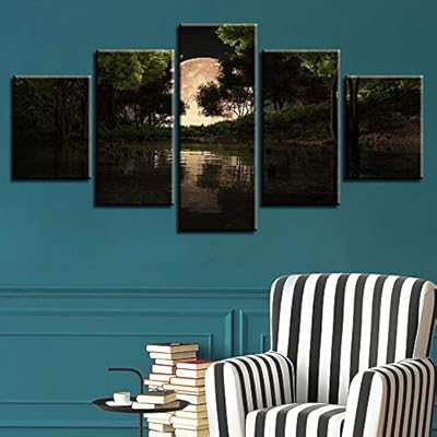 Decoracion Del Hogar Pintura Cinco Pinturas Al Oleo Luna Noche