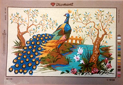 Needlepoint Painted Canvas Counted Cross Stitch Tapestry Kit Gobelin - Peacock. 24