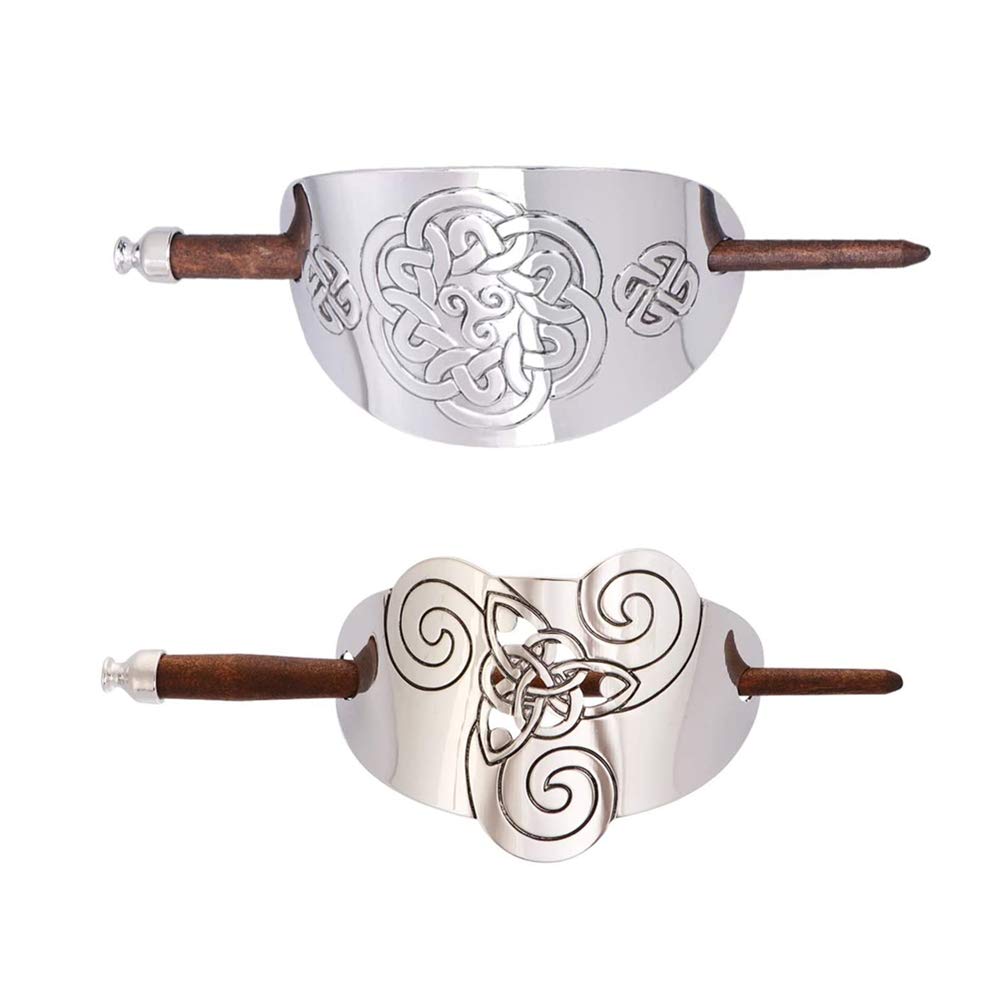 2 Pcs Celtic Hair Stick Barrette Slide Pins for Braids Ponytail Holder Clips Viking Hair Accessories for Women Girls