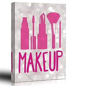 Home Art - Bokeh Makeup - Pink and Champagne - Stencil Style - Art Deco Modern Design Graphic - Canvas Art Home Art - 12x18 inches