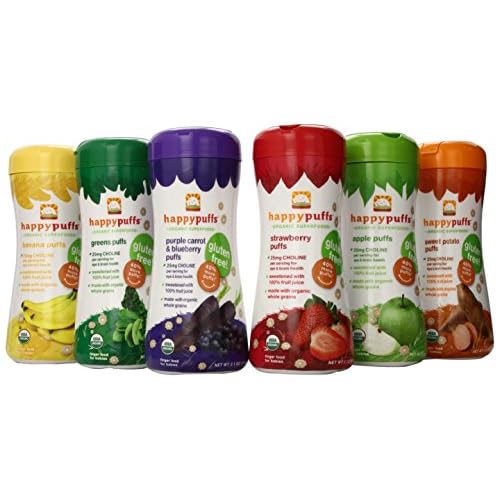 HAPPYBABY Organic Puffs Sampler (6 Count), 60g each, (Strawberry, Sweet Potato, Banana, Purple Carrot and Blueberry... image