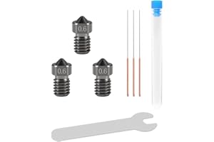 Aokin 3 Pcs 0.6mm Hardened Steel Nozzles Extruder Nozzles 3D Printer Nozzles for E3D V5 V6 and 3 Pcs 0.5mm Stainless Steel Nozzle Cleaning Needles for 1.75mm Filament 3D Printer with Wrench