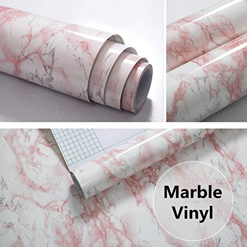 HOHOFILM Pink Self Adhesive Marble Effect Wall Paper Film Vinyl Decor Wallpaper Sheets 122cmx50cm