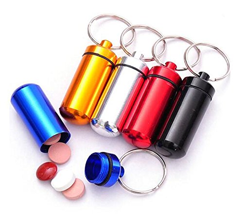 5PCS Different Color Aluminium Travel Mini Pill Box Keyring Waterproof Portable Bottle Container Cache Drug Medicine Holder Case Keychain - Thumbnail 4