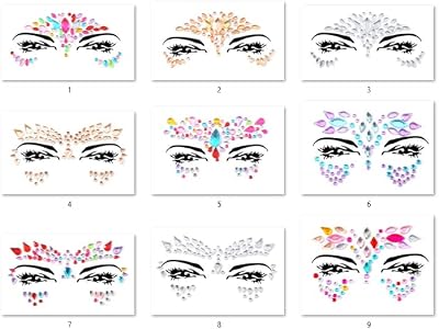 FACEGEM LONDON 9PCS Adhesive Face Gems Jewel Tattoo Sticker Festival Rave Body