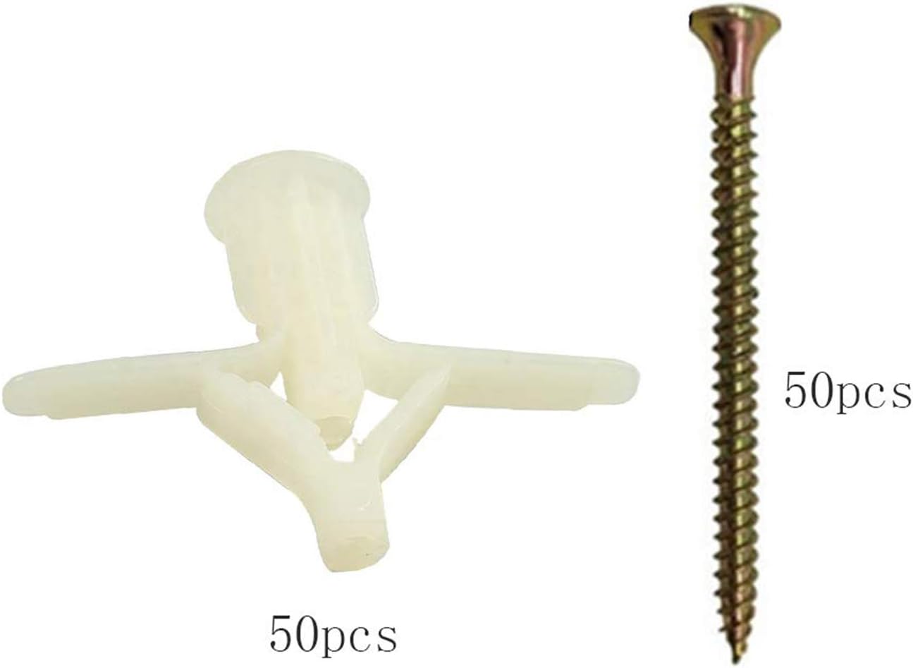 YIXISI 100 Sets Plasterboard Wall Plugs & Screws, Expansion Tube Hollow Drywall Cavity Raw Wall Fixings Expansion Tube Nylon Plug Tapping Screws Fastener Kits