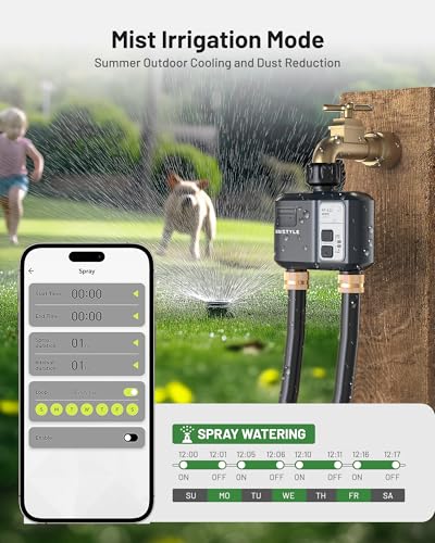 WiFi Water Timer 2 Zones, Unistyle Smart Hose Timer for Sprinkler Irrigation, Automatic Watering System Controller with 2 Modes, Compatible with Alexa and Google Home, Water Tap Valve for Garden Lawn