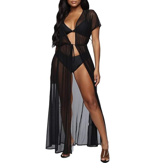 Womens Lace Patchwork Cardigan Loose Kimono Maxi Dress Beach