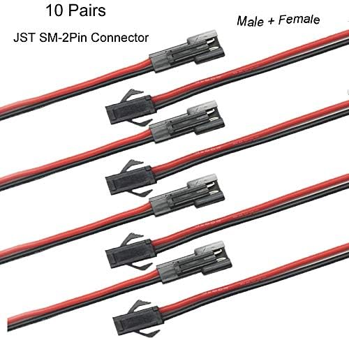 Yiqigou 10 Pairs 2 Pin JST SM Plug Male Female Connector with 5.9inch 18AWG Silicone Wire
