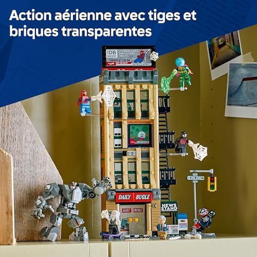 ǀ Marvel Spider-Man Contre Mystério : Le Daily Bugle - Jeu avec Bâtiment à Construire - Jouet Super-Héros - Figurine de Robot & 7 Minifigurines - Cadeau pour Garçon ou Fans dès 10 Ans 76342