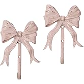 BOOMLATU Pack of 2 Shabby Chic Large Decorative Wall Hooks 5.3" H,Iron Pink Bow Coat Hooks with Screws for Key, Towel, Bags, 