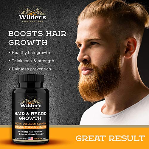 Mens Beard Growth Vitamins Made in USA Natural Hair Regrowth Supplement Thicker, Longer